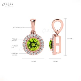 Brilliant Cut Halo Pendant in 14k Solid Gold Citrine And Diamond Dangle Necklace