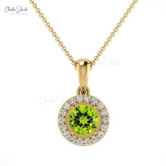 Brilliant Cut Halo Pendant in 14k Solid Gold Citrine And Diamond Dangle Necklace