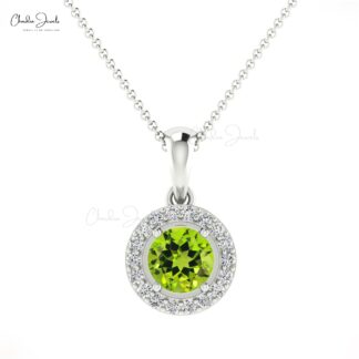 Brilliant Cut Halo Pendant in 14k Solid Gold Citrine And Diamond Dangle Necklace