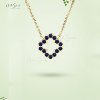 AAA Blue Sapphire Open Clover Necklace With 0.42 Ct Gemstone Pave Set In 14k Gold Jewelry