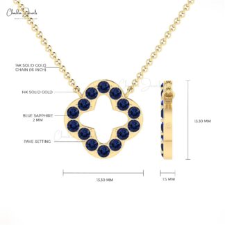 AAA Blue Sapphire Open Clover Necklace With 0.42 Ct Gemstone Pave Set In 14k Gold Jewelry