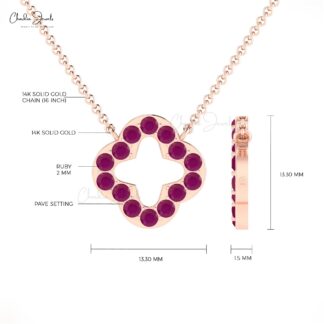 Real 14k Gold Open Clover Necklace With 0.42 Ct Burma Ruby July Birthstone Chain Necklace