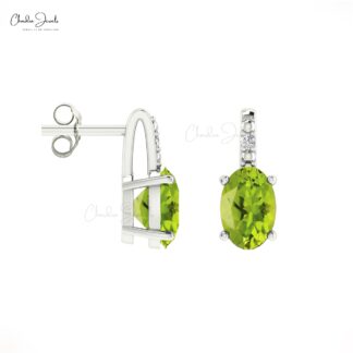 AAA Peridot Minimal Stud Earrings 14k Real Gold Diamond Studs 6x4mm Oval Cut Natural Gemstone Fine Jewelry For Bridesmaid Gift