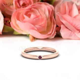 AAA Rhodolite Garnet Solitaire Ring In Pure 14k Gold January Birthstone Ring (Size US5-11)
