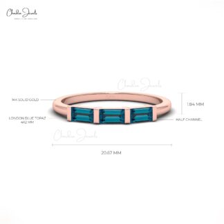 Triple London Blue Topaz Ring In 14k Solid Gold Baguette 4x2mm Gemstone Rings For Her