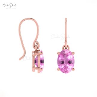 AAA Pink Sapphire Minimal Earrings 14k Real Gold Fish Hook Earrings 7x5mm Oval Cut Natural Gemstone Fine Jewerly For Bridesmaid Gift