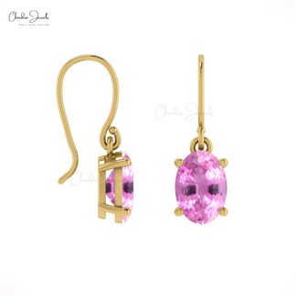 AAA Pink Sapphire Minimal Earrings 14k Real Gold Fish Hook Earrings 7x5mm Oval Cut Natural Gemstone Fine Jewerly For Bridesmaid Gift