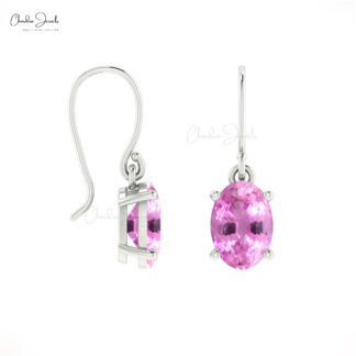 AAA Pink Sapphire Minimal Earrings 14k Real Gold Fish Hook Earrings 7x5mm Oval Cut Natural Gemstone Fine Jewerly For Bridesmaid Gift