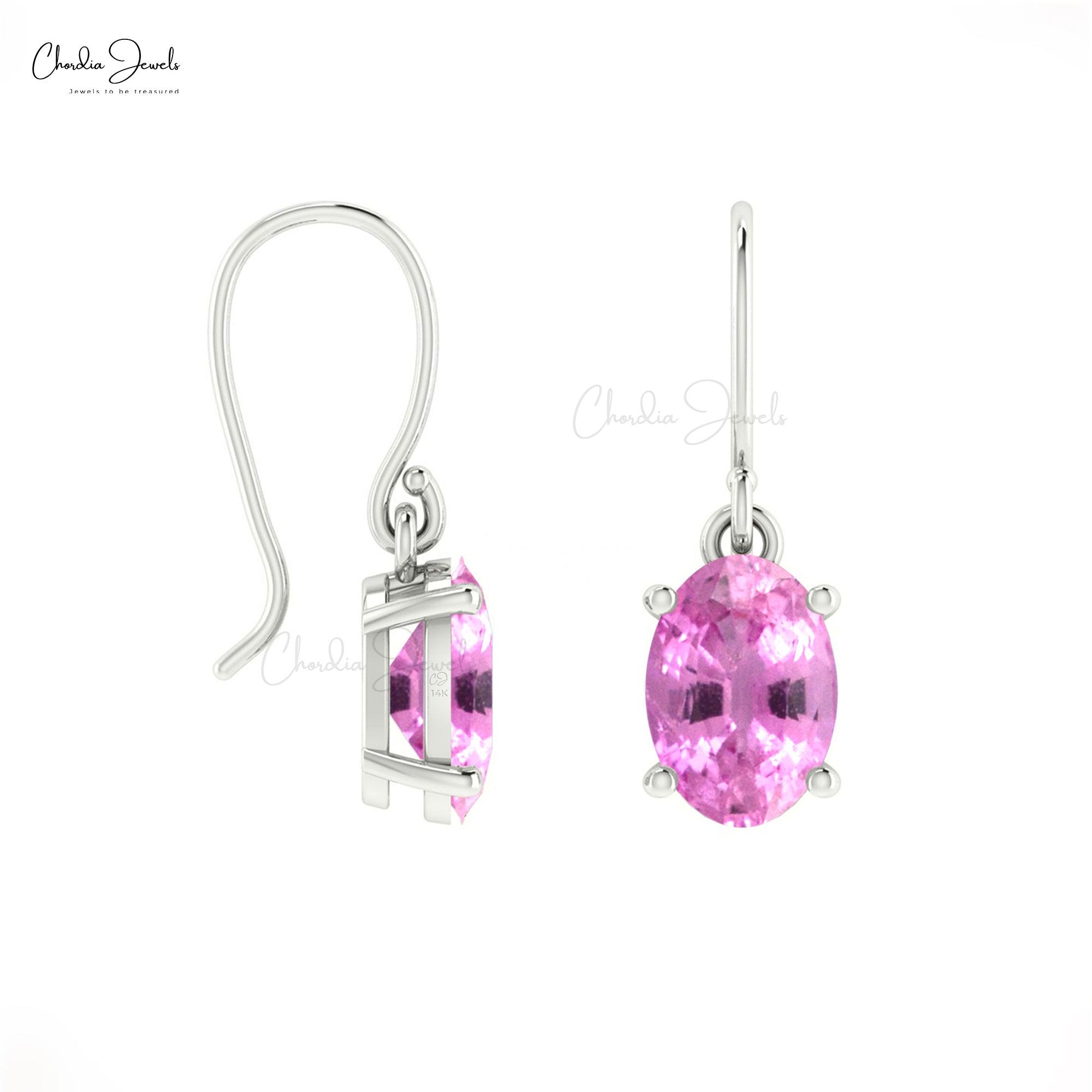 AAA Pink Sapphire Minimal Earrings 14k Real Gold Fish Hook Earrings 7x5mm Oval Cut Natural Gemstone Fine Jewerly For Bridesmaid Gift