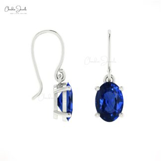 Iconic Blue Sapphire Prong Set Earrings 1.44Ct Oval Cut Genuine Gemstone Dangler Earrings 14k Real Gold Art Deco Jewelry For Wedding Gift