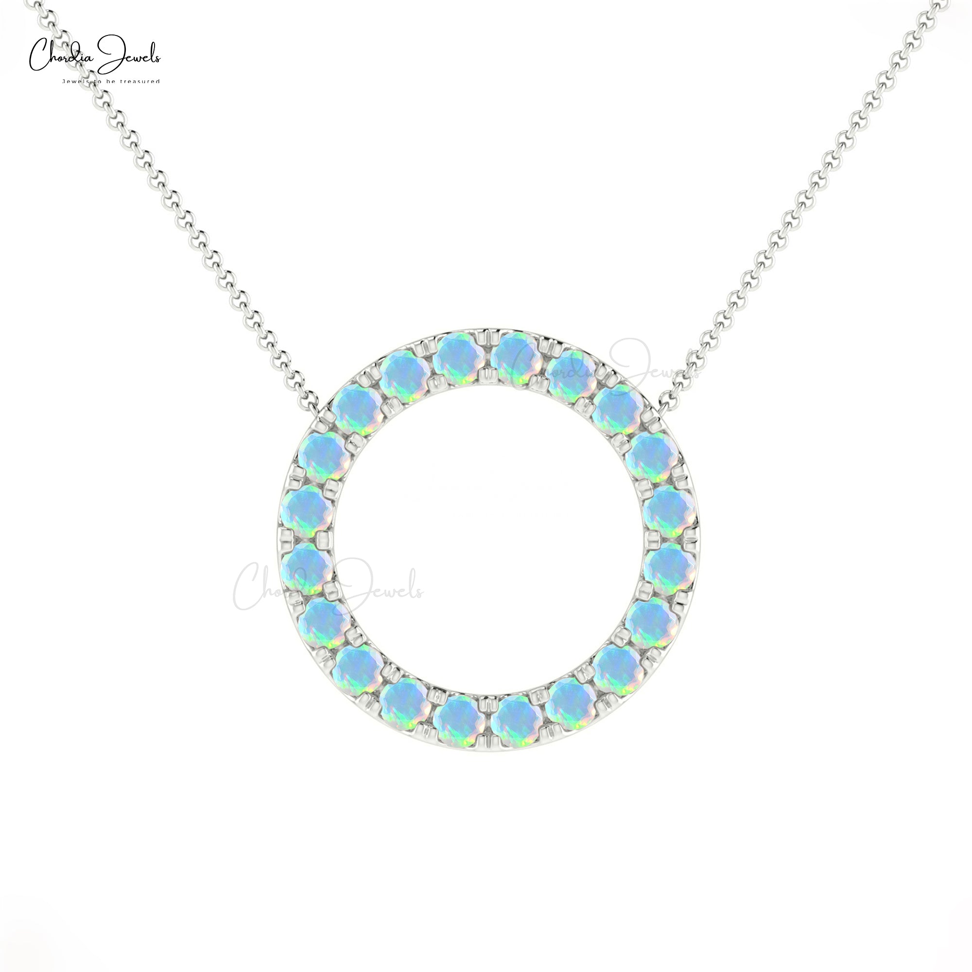 Brilliant Cut Eternity Karma Necklace In 14k Real Gold Fire Opal 2mm Gemstone Necklace
