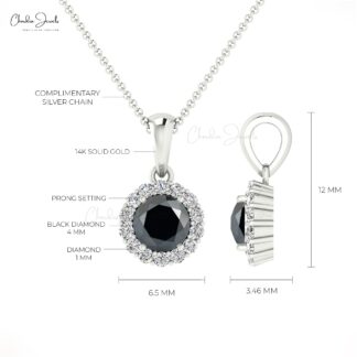 Pure 14k Gold Dangle Pendant With 0.32 Ct Black Diamond And G-H Diamond Circle Pendants