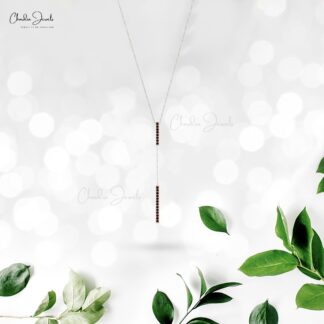 Real 14k Gold Red Garnet Gemstone Long Drop Necklace For Gift