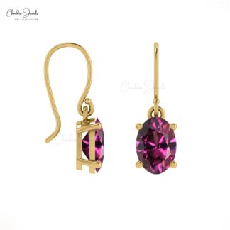 AAA Rhodolite Garnet Dangle Earrings 7x5mm Oval Cut Natural Gemstone Fish Hook Earrings 14k Real Grace Jewelry For Surprise Gift
