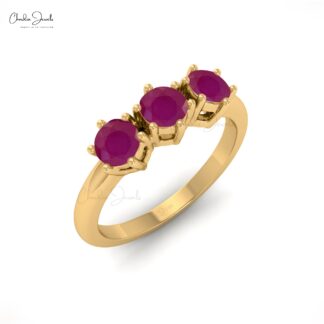 Pure 14k Gold 3 Stone Ring With 0.69 Ct Burma Ruby July Birthstone Handmade Rings