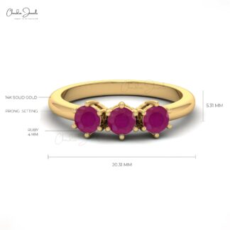 Pure 14k Gold 3 Stone Ring With 0.69 Ct Burma Ruby July Birthstone Handmade Rings