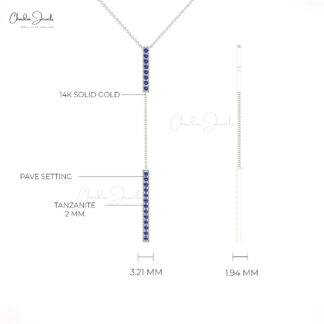 Lariat Wedding Necklace In 14k Solid Gold Tanzanite 2mm Gemstone Drop Chain Necklace
