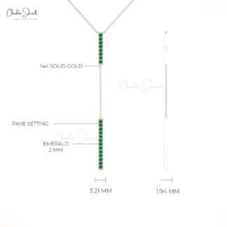 Pure 14k Gold Drop Chain Necklace In 2mm Zambian Emerald Gemstone Necklace For Her