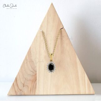 Elegant Black Diamond Dainty Halo Pendant 6x4mm Oval Cut Prong Set Bridal Pendant Genuine 14k Real Gold Hallmarked Jewelry For Gift