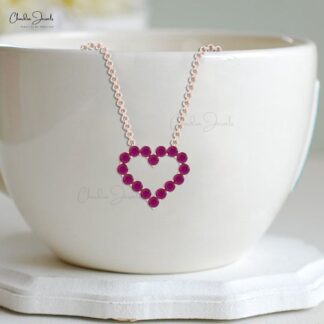 Eternity Open Heart Necklace In 14k Real Gold Ruby 2mm Round Gemstone Chain Necklaces