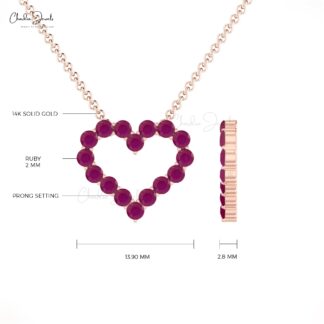 Eternity Open Heart Necklace In 14k Real Gold Ruby 2mm Round Gemstone Chain Necklaces