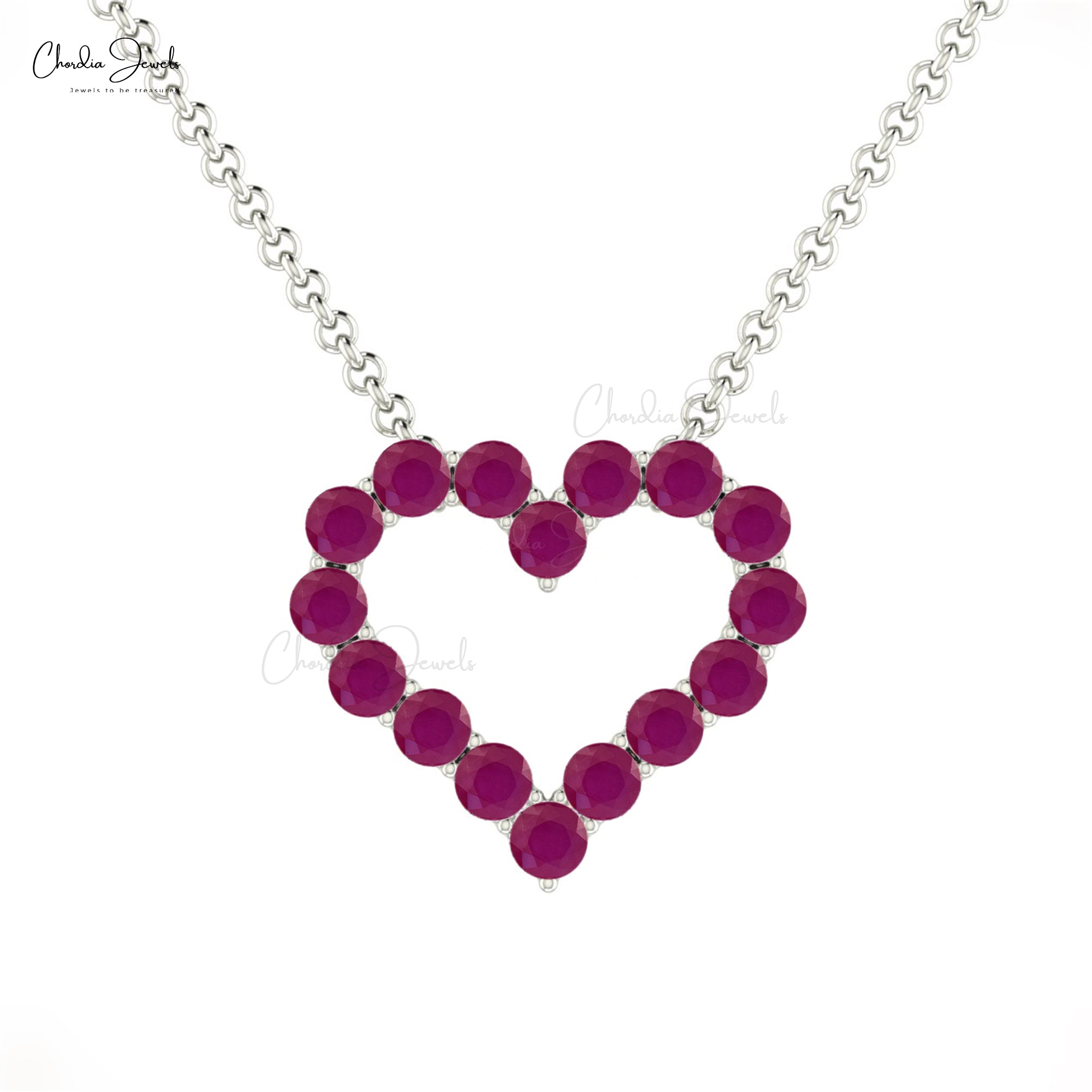 Eternity Open Heart Necklace In 14k Real Gold Ruby 2mm Round Gemstone Chain Necklaces