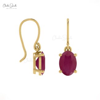 Solitaire 1.44Ct Oval Red Ruby Gemstone 14k Real Gold Ear Wire Earrings For Birthday