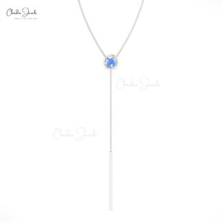 Y Drop Style Thin Chain Necklace In Pure 14k Gold Rainbow Moonstone Lariat Necklace