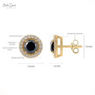 Genuine Black Diamond 14k Real Gold G-H Diamond Earrings 0.64Ct Round Gemstone Halo Earrings Personalized Gift For Valentine’s Day