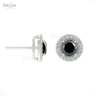 Genuine Black Diamond 14k Real Gold G-H Diamond Earrings 0.64Ct Round Gemstone Halo Earrings Personalized Gift For Valentine's Day