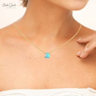 Solitaire Birthstone Necklace In 14k Real Gold 1.65 Ct Fire Opal Gemstone Chain Necklaces