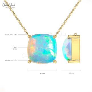 Solitaire Birthstone Necklace In 14k Real Gold 1.65 Ct Fire Opal Gemstone Chain Necklaces