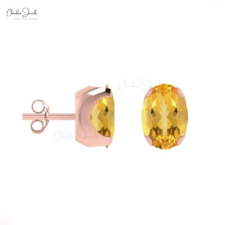 Yellow Citrine Solitaire Earrings 6x4mm Oval Cut Gemstone Minimalist Studs Genuine 14k Real Gold Fine Jewelry For Graduation Gift