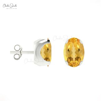 Yellow Citrine Solitaire Earrings 6x4mm Oval Cut Gemstone Minimalist Studs Genuine 14k Real Gold Fine Jewelry For Graduation Gift
