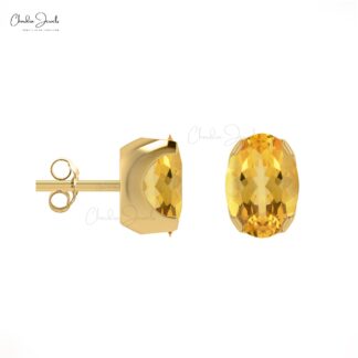 Yellow Citrine Solitaire Earrings 6x4mm Oval Cut Gemstone Minimalist Studs Genuine 14k Real Gold Fine Jewelry For Graduation Gift