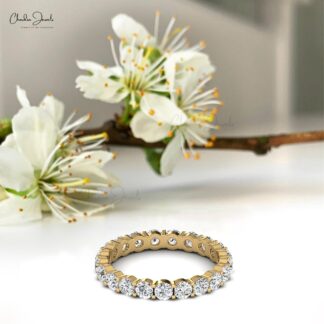 Full Eternity Wedding Band With 2.5mm White Diamond Prong Set In 14k Solid Gold Ring