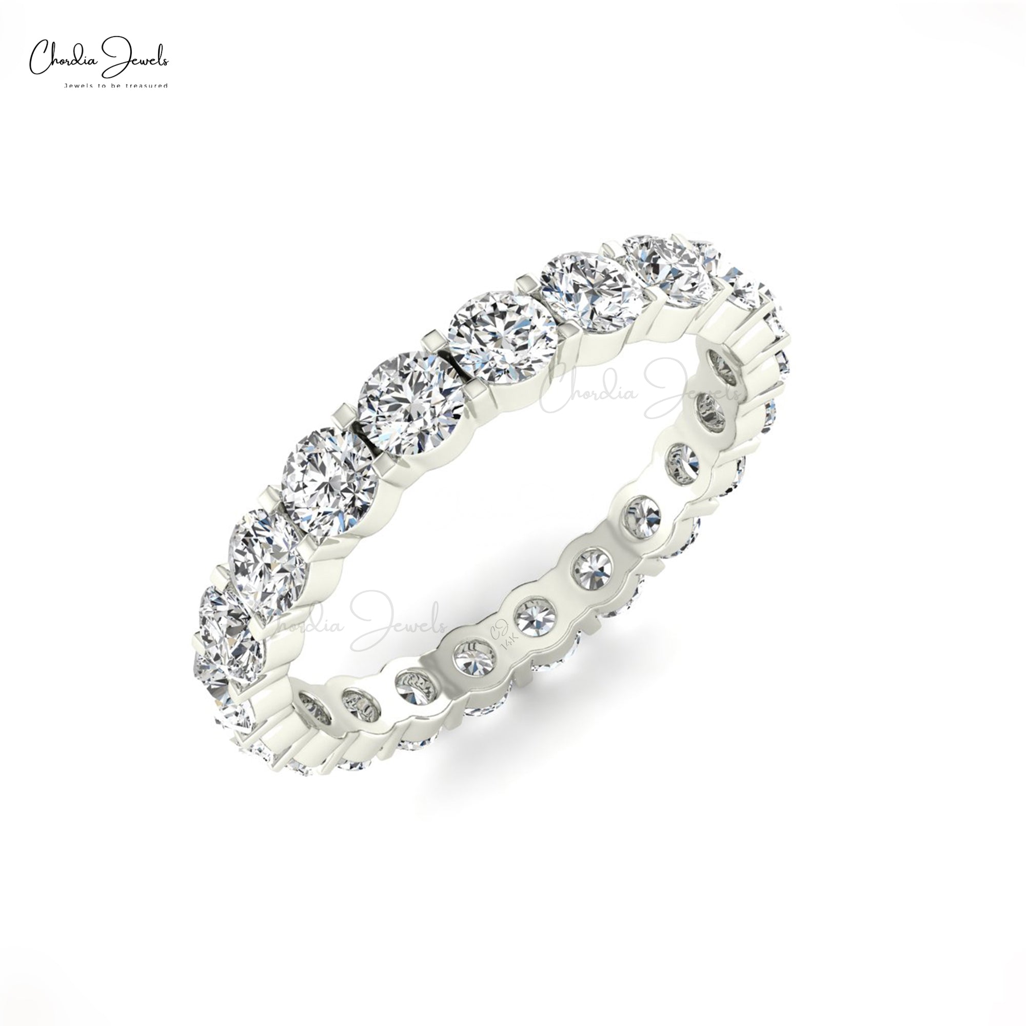 Full Eternity Wedding Band With 2.5mm White Diamond Prong Set In 14k Solid Gold Ring