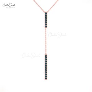 Long Drop Necklace With Natural London Blue Topaz 14K Solid Gold Lariat Bar Pendant Necklace