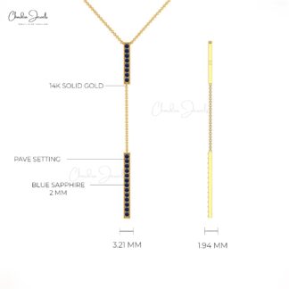 Dainty Gemstone Necklace With 1.05 Ct Blue Sapphire 14k Real Gold Y Drop Fine Jewelry