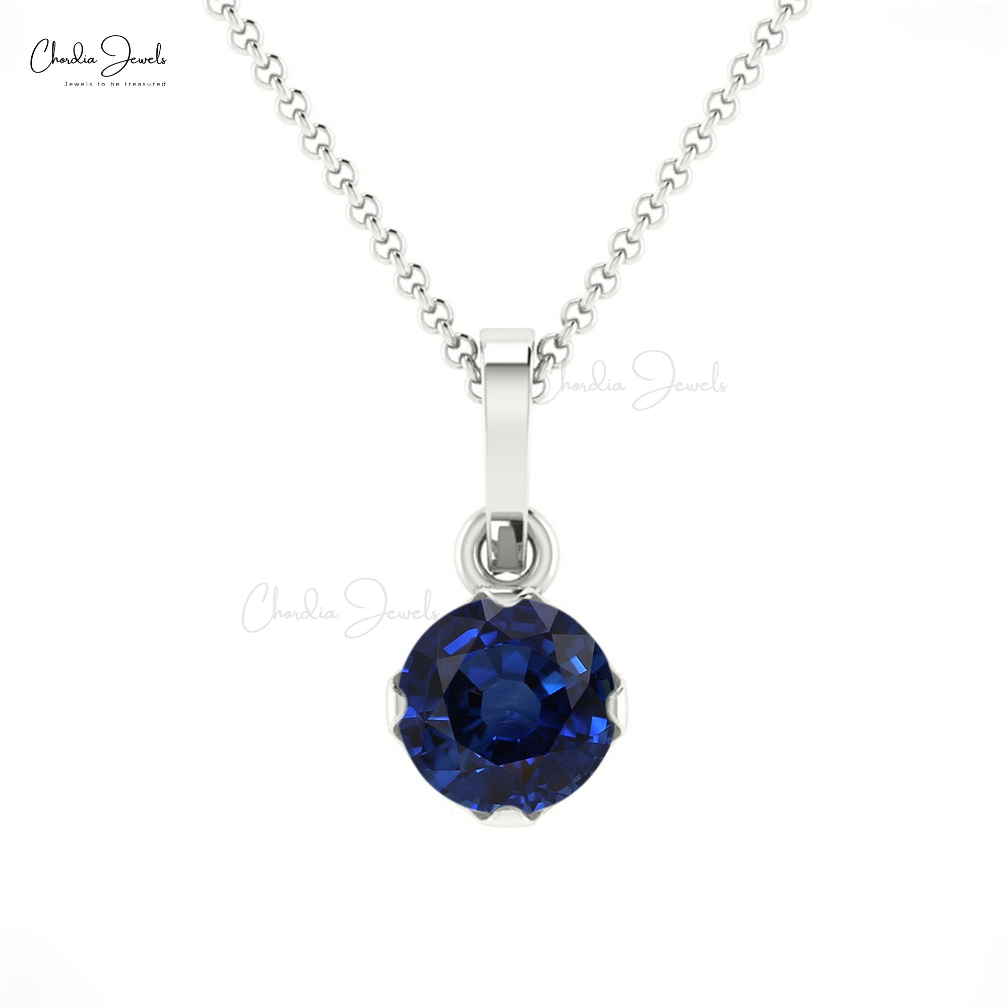 Dangle Gemstone Charm in 14k Real Gold Blue Sapphire Prong Set Pendant For Her