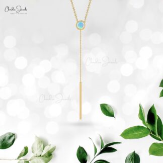 Y Drop Wedding Necklace In Solid 14k Gold Fire Opal 3.5mm Gemstone Lariat Necklaces