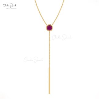 Y Drop Solitaire Necklace In 14k Pure Gold Burma Ruby 0.17 Ct Gemstone Necklaces