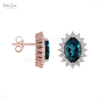 AAA London Blue Topaz Earrings 1.08Ct Oval Shape Natural Gemstone Summer Jewelry 14k Real Gold Hallmarked Earrings For Her