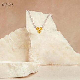 Solid 14k Gold Genuine Citrine Gemstone Cluster Necklace