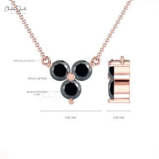 Trilogy Chain Necklace In 0.51 Ct Black Diamond Prong Set In 14k Real Gold Necklace For Her