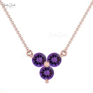 Brilliant Cut Trilogy Necklace In Real 14k Gold Amethyst Gemstone Hallmark Necklaces