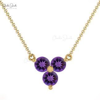 Brilliant Cut Trilogy Necklace In Real 14k Gold Amethyst Gemstone Hallmark Necklaces