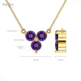 Brilliant Cut Trilogy Necklace In Real 14k Gold Amethyst Gemstone Hallmark Necklaces