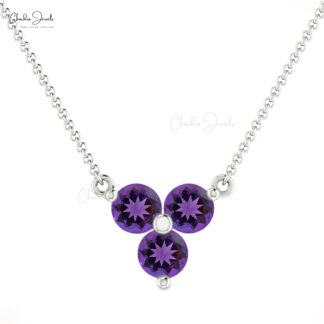 Brilliant Cut Trilogy Necklace In Real 14k Gold Amethyst Gemstone Hallmark Necklaces