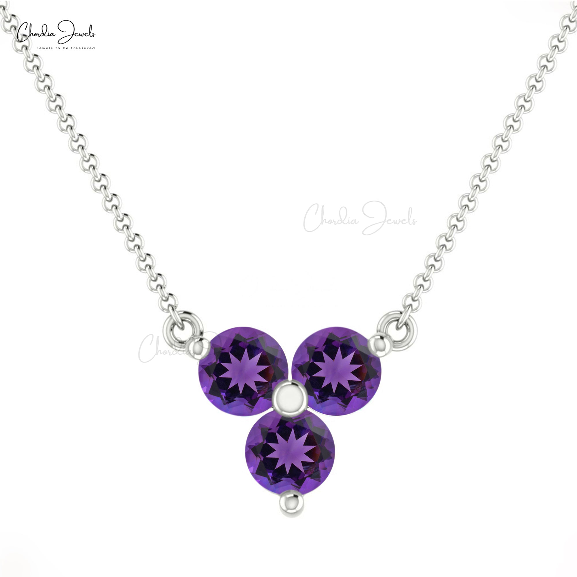 Brilliant Cut Trilogy Necklace In Real 14k Gold Amethyst Gemstone Hallmark Necklaces